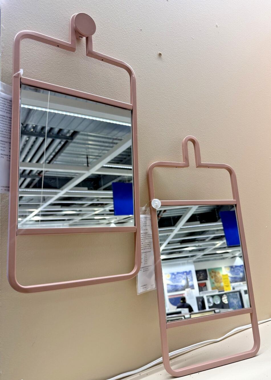 SET OF 2 IKEA GRANVAG Wall Hanging Mirror Pink w/ Knobs 18 7/8” x 8 5/8”-NEW